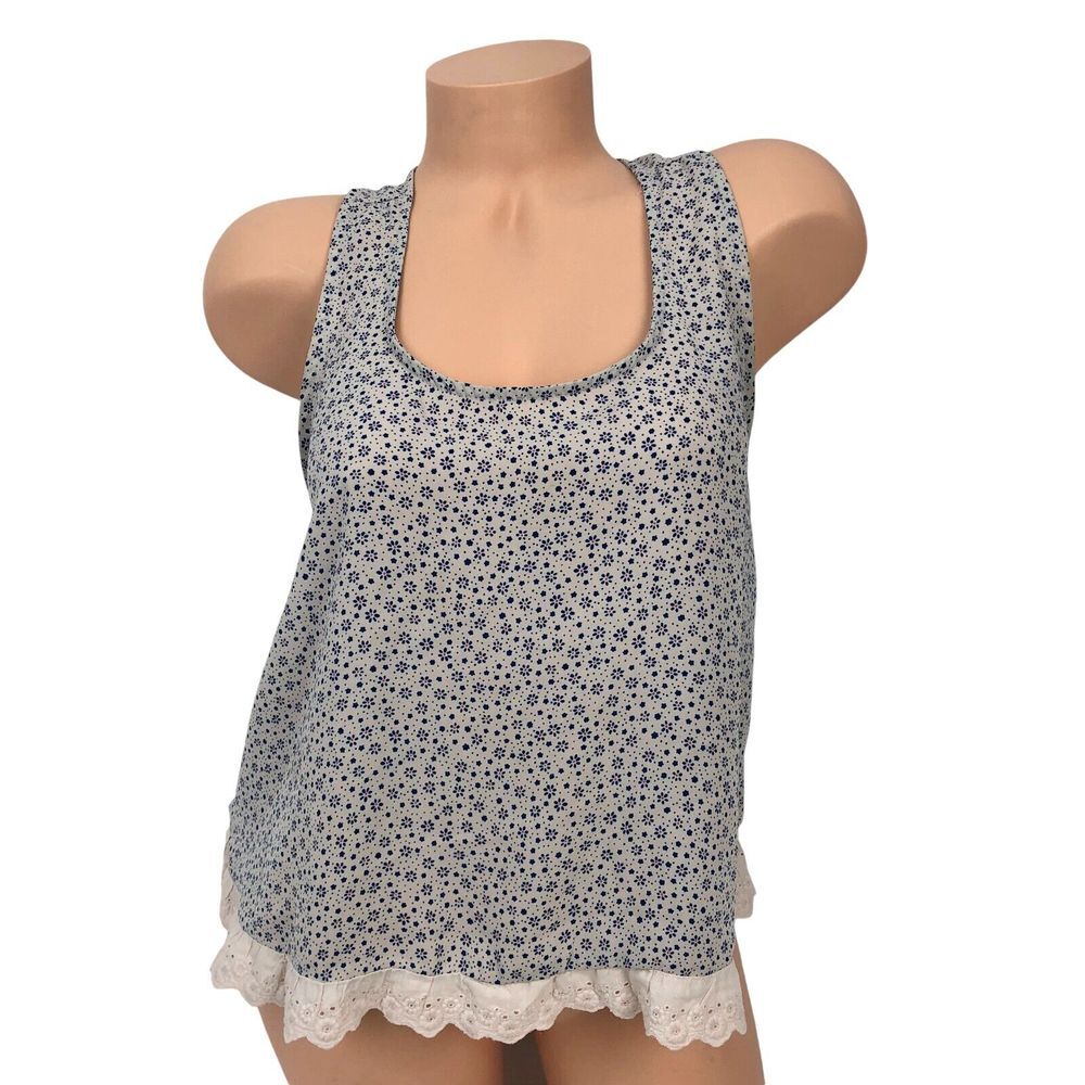 Fifty Street Dainty Floral Print Tank Top Size M Lace Trim Cottagecore Coquette
